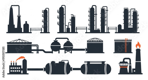 Silhouette of Oil Refinery and Industrial Plant Structures.