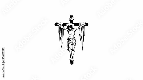 Jesus Christ Crucifixion Illustration on White Background