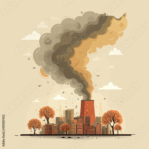 Industrial City Emitting Smoke and Pollution