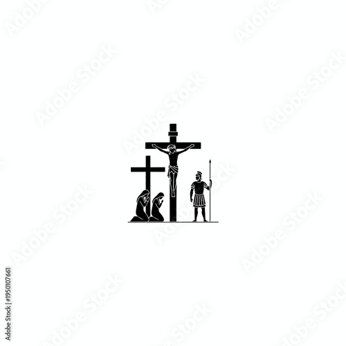 Jesus Crucifixion Silhouette with Mourning Women and Roman Soldier