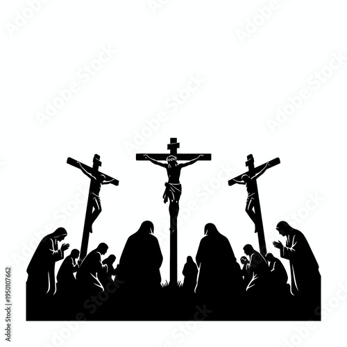 Crucifixion of Jesus Christ Silhouette on Calvary with Mourners