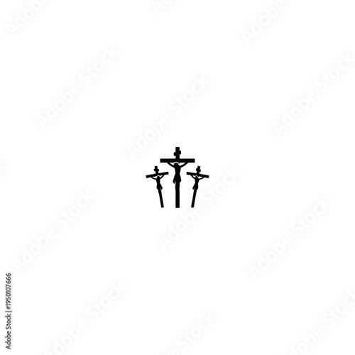 Three Crosses Crucifixion Silhouette Icon on White Background