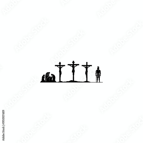 Jesus Christ crucifixion silhouette on Calvary hill icon