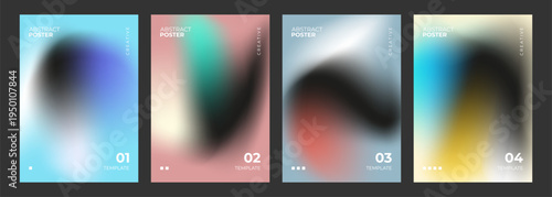Abstract posters. Set of blurred backgrounds. Dark color gradients. Defocused color stains for creative graphic design. Vector illustration.
