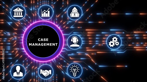 Case management business concept.Circuit board with Technology background. Business, Technology, Internet and network concept.investment financial growth concept. 4k video