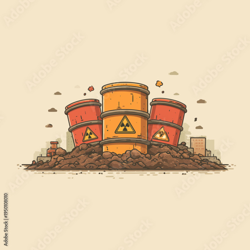 Radioactive Waste Barrels Piled on Ground