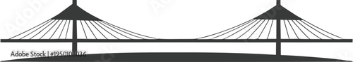 Cable stayed bridge silhouette vector illustration on transparent background