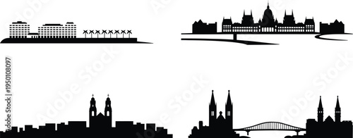 City skyline silhouette architecture cityscape vector illustration landmarks travel graphic tourism