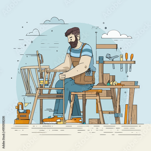 Skilled carpenter creating furniture in a woodworking workshop