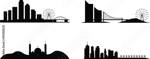 City skyline silhouette modern architecture cityscape travel illustration vector graphic buildings
