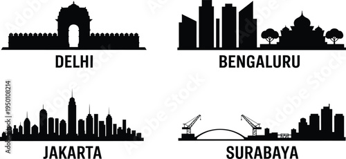City skyline silhouette landmarks architecture cityscape vector illustration travel tourism graphic