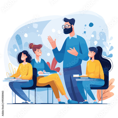 Teacher instructing students in a modern classroom