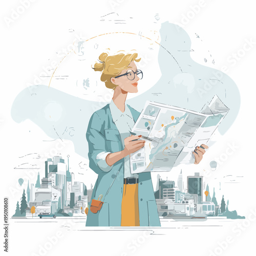 Urban Planner Woman Strategizing with City Map