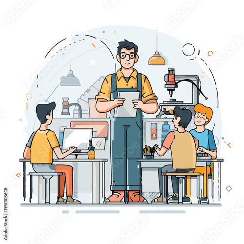 Vocational Trainer Guiding Students in Workshop