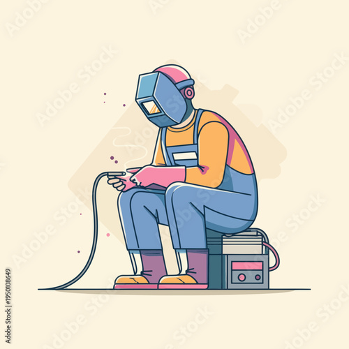 Welder Working with Equipment on Transparent Background