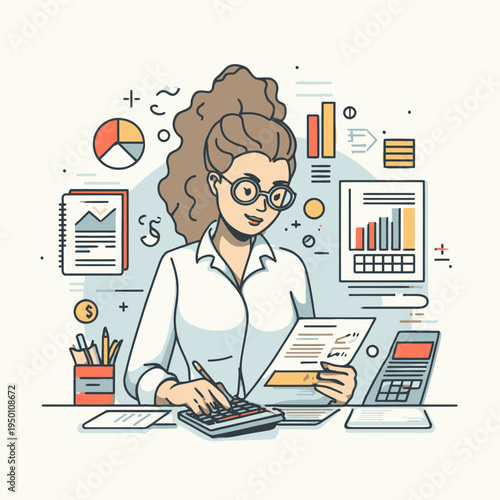 Woman accountant working with financial data and charts