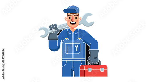 Dedicated Mechanic's Work: An illustration depicting a skilled mechanic, confidently bearing a wrench, ready to solve mechanical problems. Ready to fix anything, showing dedication and skills.