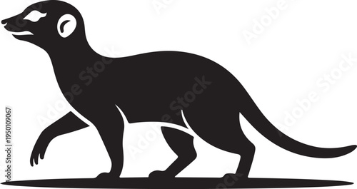 Black Silhouette of a Meerkat Walking Isolated on White Background