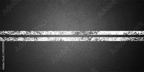 Asphalt road with white lane marking, concrete highway surface, texture. Street traffic line, road dividing strip. Pattern with grainy structure, grunge stone background. Vector illustration