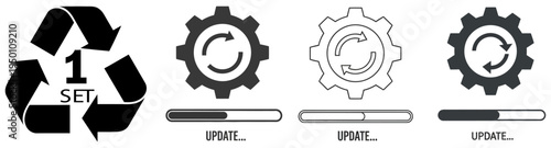 Gear and recycling symbols with color samples