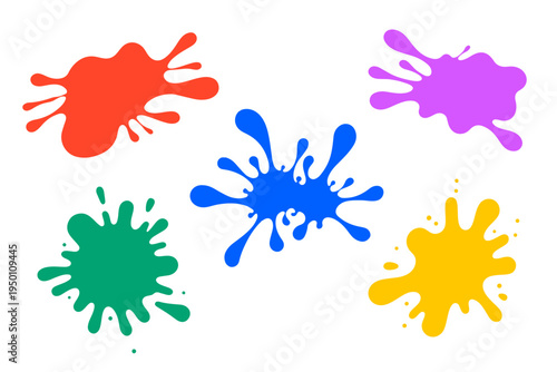 Dynamic colorful paint splashes and liquid ink splatters vector set no background