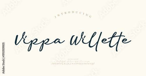 Vippa Willette, Beauty Luxury Script font alphabet logo. Typography beautiful fashion elegant classic letters serif italic fonts decorative wedding vintage retro logos. vector illustration
