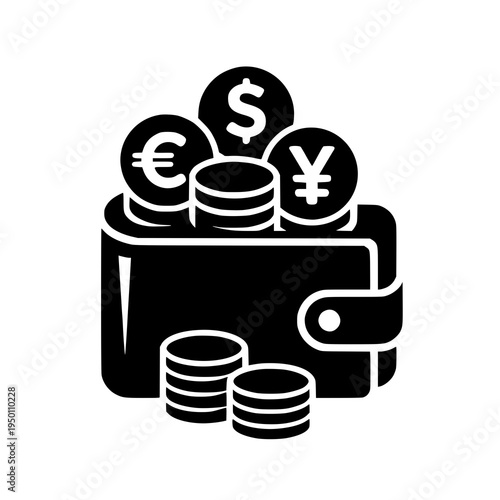 Multi-Currency Digital Wallet Vector Icon, Modern Fintech Symbol