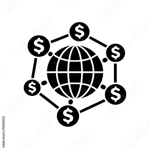 Global Payment Hub Vector Icon With Connected Nodes And Dollar SymbolsGlobal Payment Hub Vector Icon With Connected Nodes And Dollar Symbols
