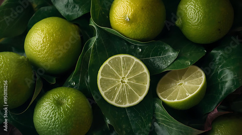 Wallpaper Mural Fresh limes on green leaves with one cut in half Torontodigital.ca