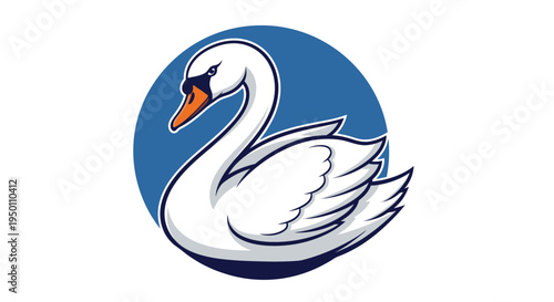 A white swan on blue background.