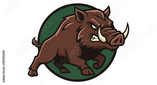 A cartoon boar with tusks and bristles.