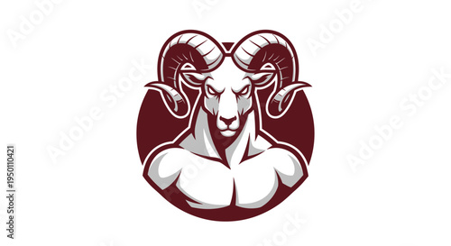 A muscular ram's head with horns.