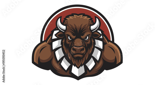 Cartoon bison character with muscular build.