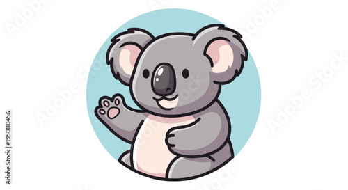 Cute cartoon koala bear waving hand.
