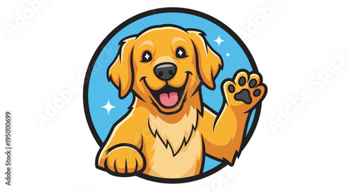 Friendly cartoon golden retriever dog waving.