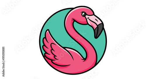 Vibrant pink flamingo on teal background.