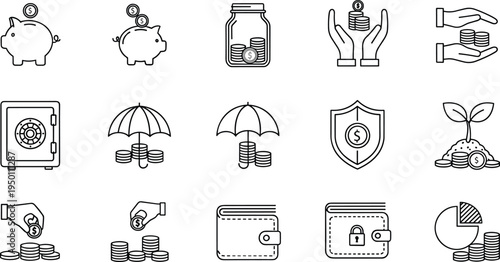 Black and white line financial with coins and money