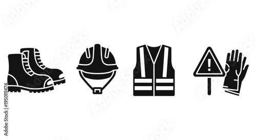 Construction safety gear and symbols.