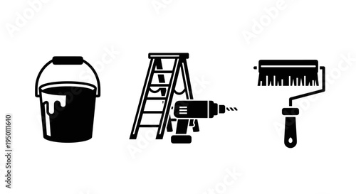 Construction tools and equipment set.