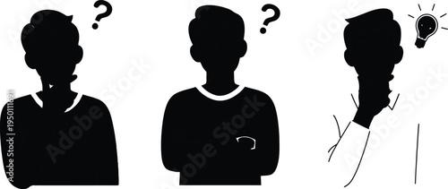 Three anonymous silhouettes with question marks