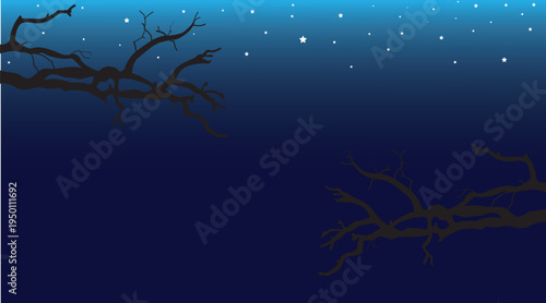 abstract background with tree in dark sky with stars.Dead tree branch with night sky vector design