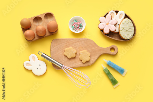 Fresh dough with Easter coo...