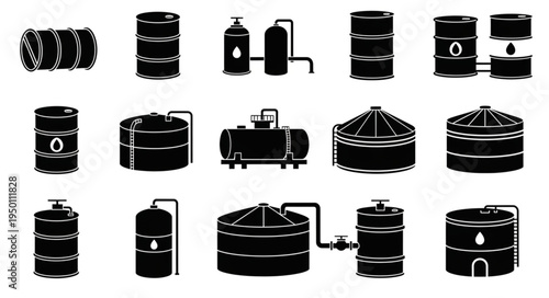 Silhouette Oil and Gas Storage Tanks Collection.