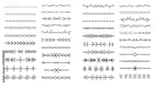 Extensive collection of hand drawn horizontal floral borders and dividers for page styling and stationery design.