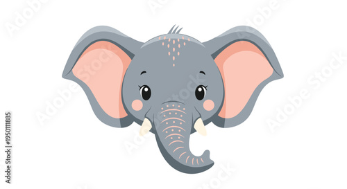 Adorable cartoon elephant face illustration features large grey ears pink cheeks and big bright eyes for a cute and friendly animal character design.