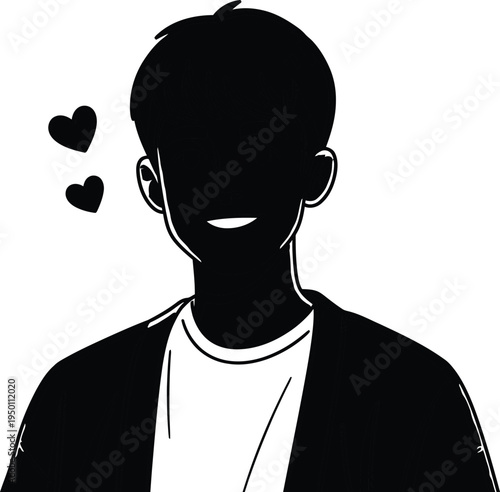 A cartoon man with hearts indicating love or admiration
