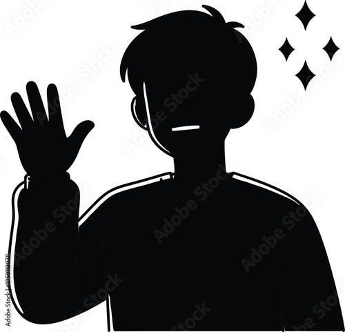 A black silhouette of a person waving with diamonds in the background