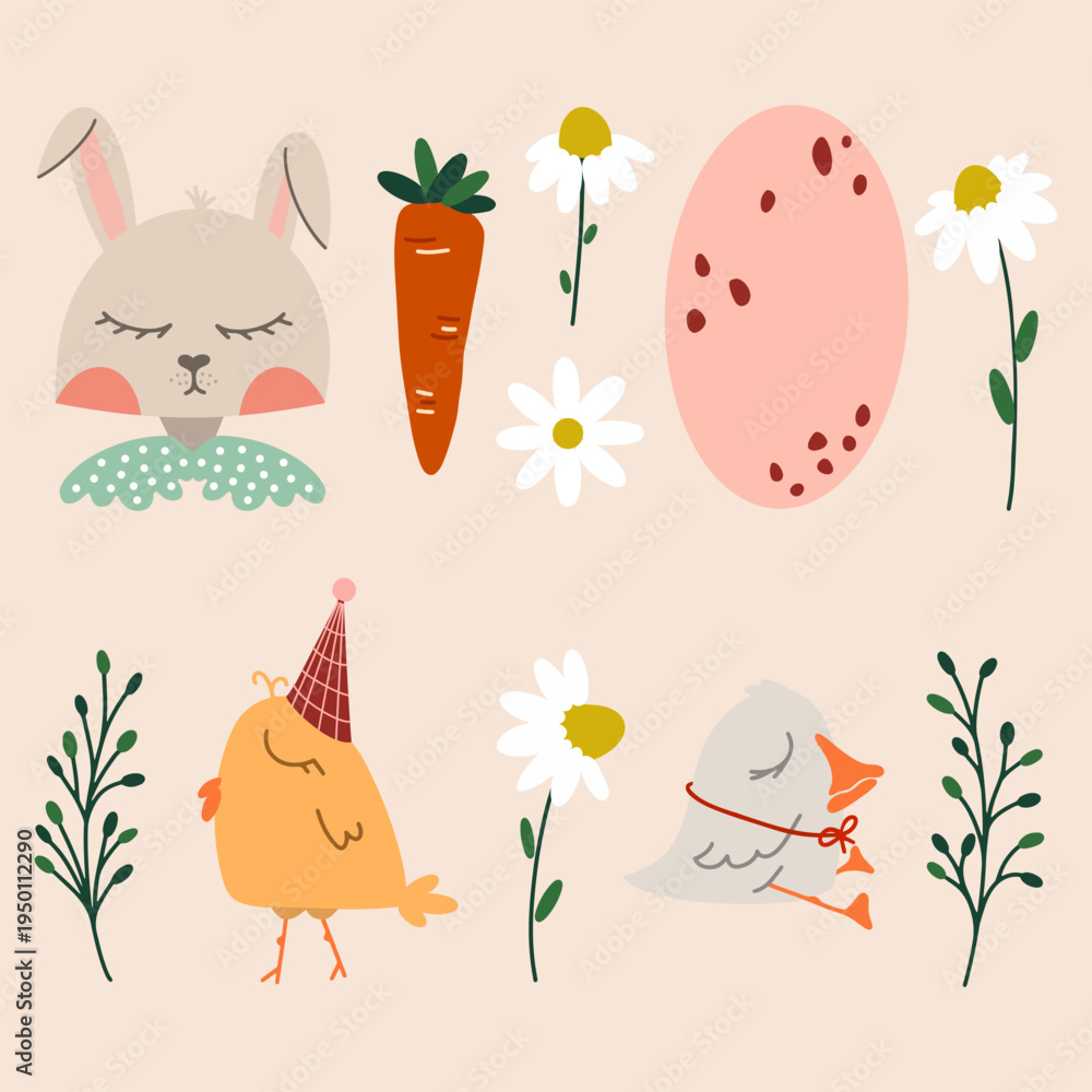Obraz premium Cute Hand-Drawn Easter and Spring Elements Collection
