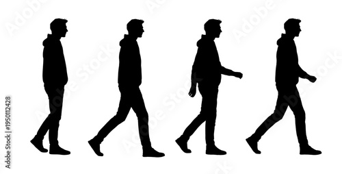 Set of manhood walking silhouettes - isolated vector illustration