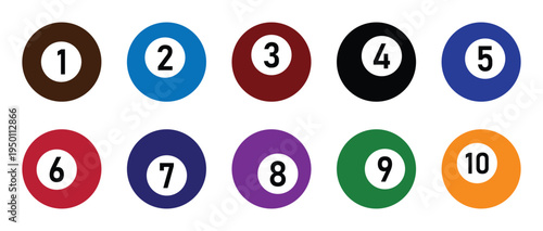 Colorful Billiard Ball Number Icons Set 1–10 – Pool Game Ball Vector Collection